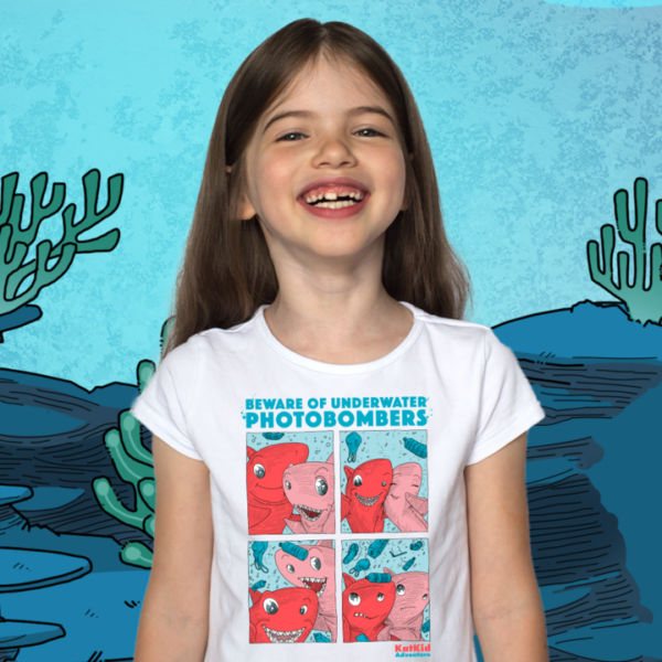 Kat Kid Adventure Eco-friendly Underwater Photobombers Tee Girl Smiling