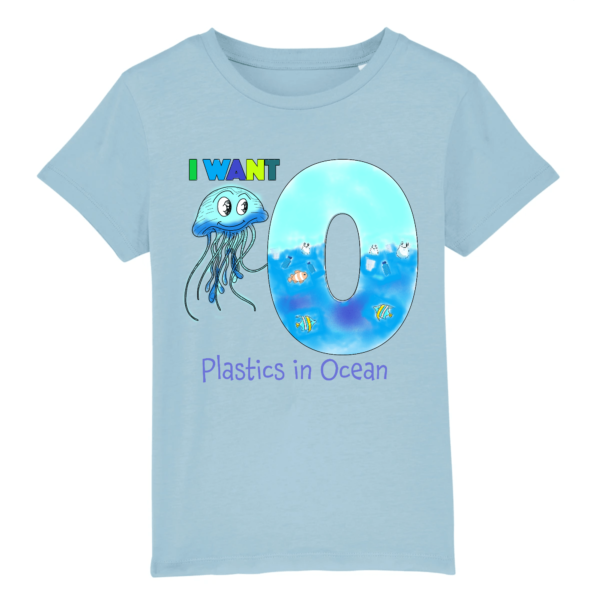 Kat Kid Adventure Eco-friendly i want plastics in ocean Blue Color Tee